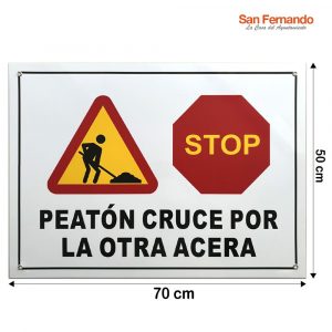 cartel peatón cruce por la otra acera