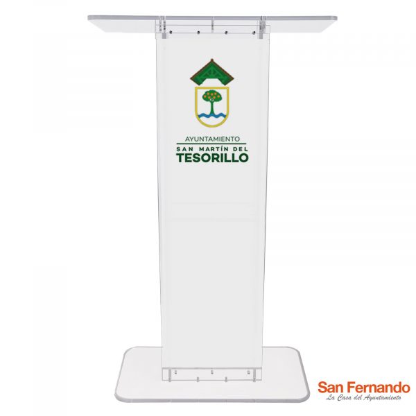 Atril de metacrilato barato, iglesias, conferencias, con logo, elegante