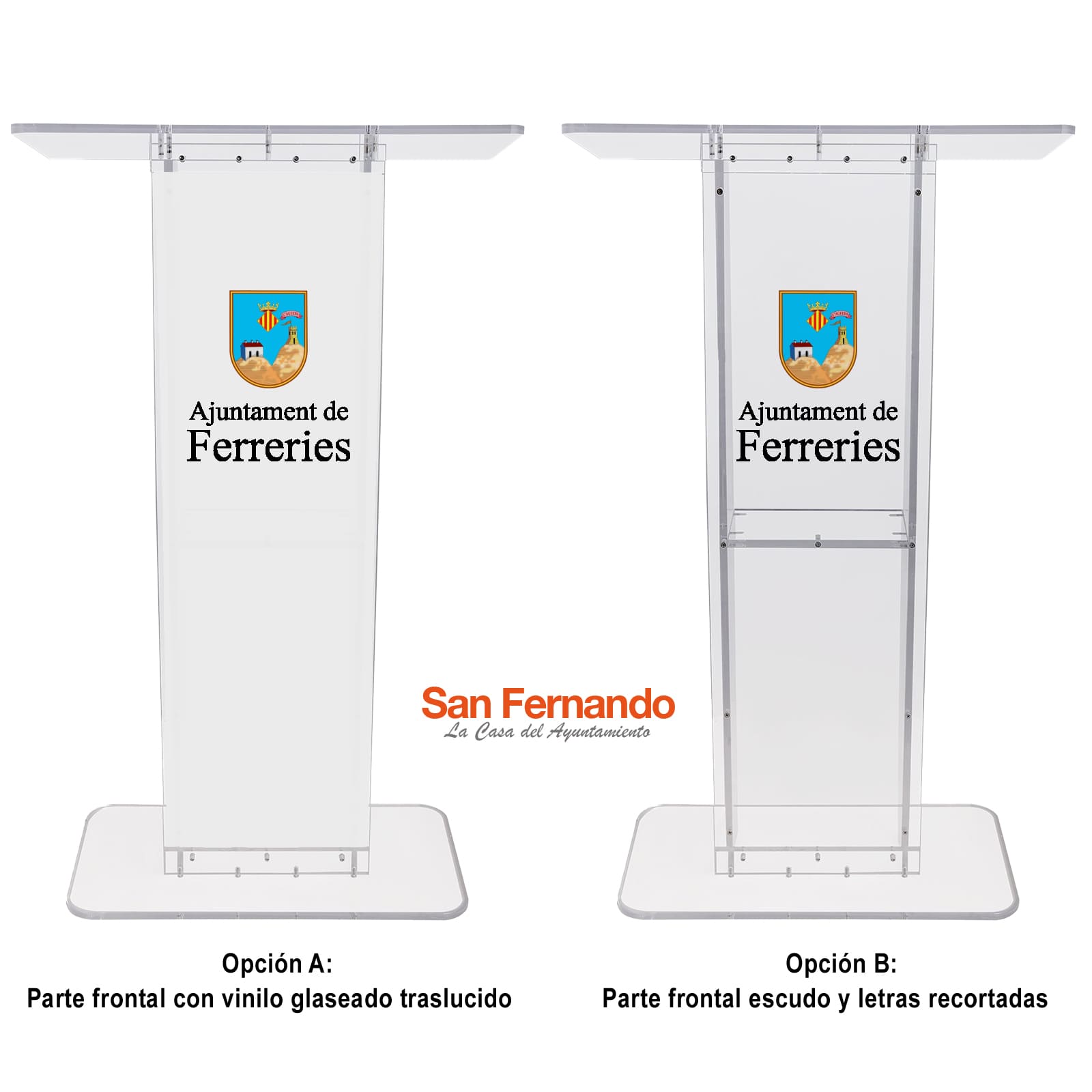 Atril metacrilato barato Ayuntamiento personalizado escudo