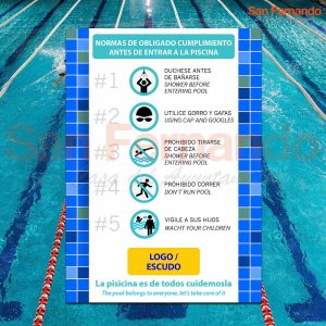 cartel con normas de piscina publica privada