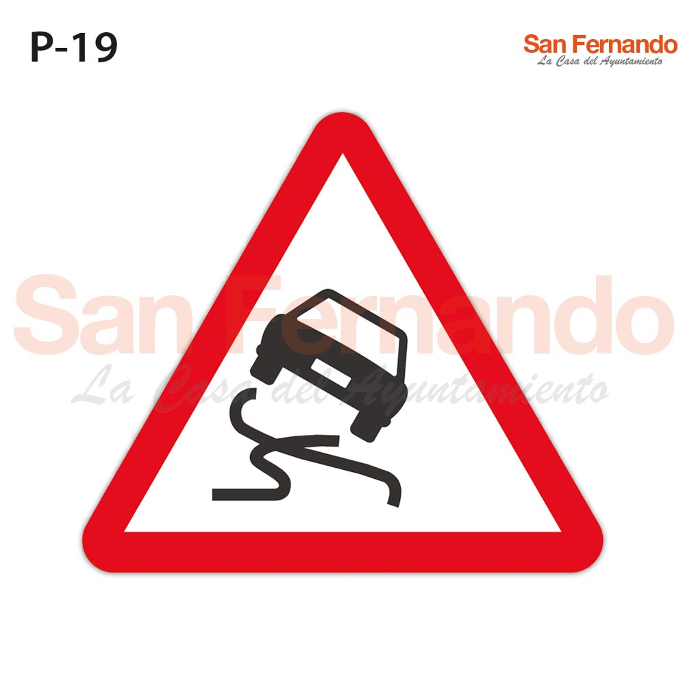 Senalizacion vertical. Peligro. Triangular. Suelo carretera deslizante