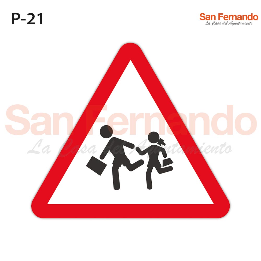 Senalizacion vertical. Triangulo peligro. ninos correr juego