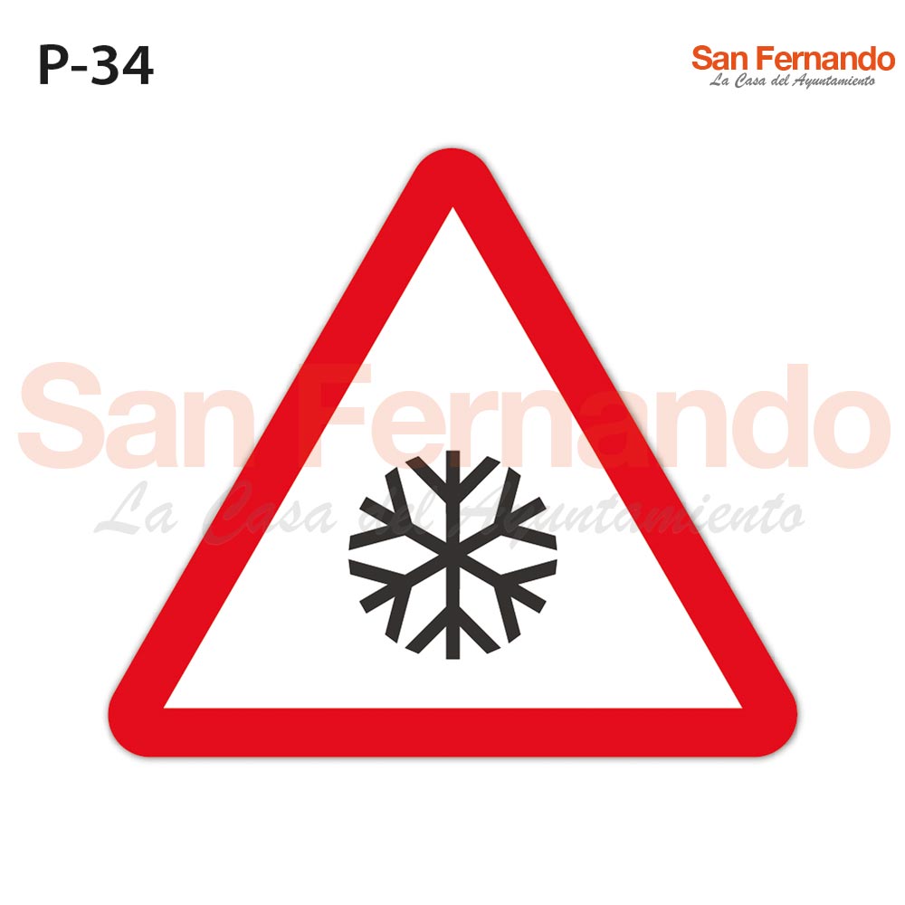 Senalizacion vertical. Triangulo peligro suelo carretera deslizante hielo nieve
